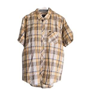 RVCA SHORT-SLEEVE MEN'S BUTTON-DOWN SHIRT YELLOW BLUE WHITE PLAID SZ LARGE 🔥